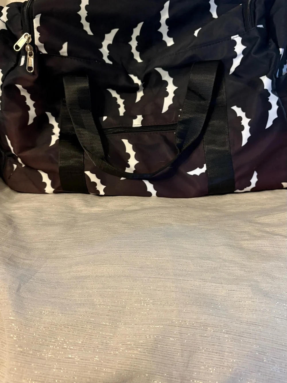 Black and White Bat-Print Travel Bag